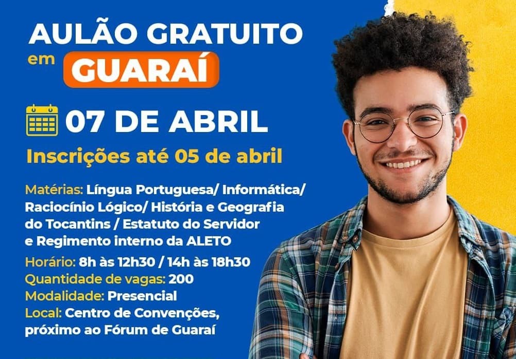 Foto da notícia: Aleto abre 200 vagas para ‘aulão’ em Guaraí; preparatório é para concurso da própria Casa de Leis