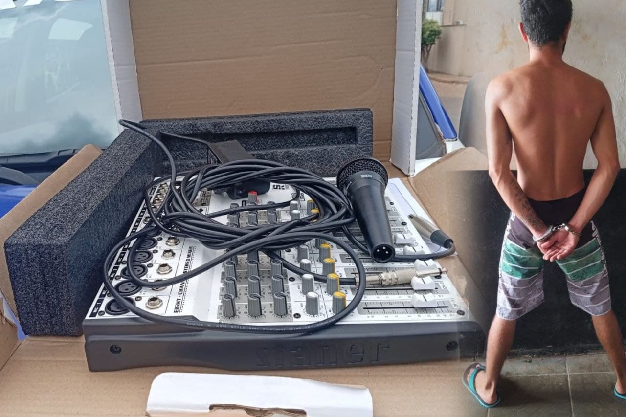 Foto da notícia: PM prende homem de 23 anos que tentava revender mesa de som que havia sido furtada em Guaraí