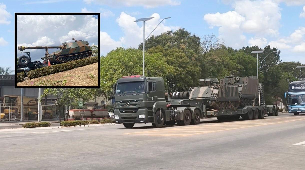Imagem da notícia: Passagem de comboio militar com blindados do Exército chama atenção de moradores em Guaraí
