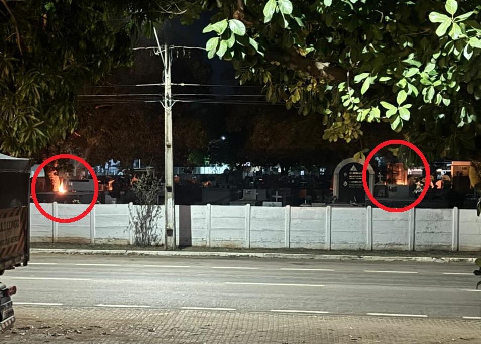 Imagem da notícia: Vídeo mostra fogo no Cemitério de Guaraí e possível autor das chamas andando entre túmulos