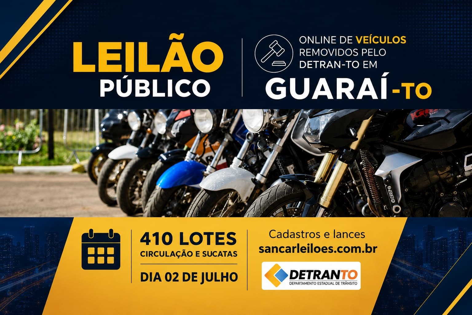 Foto da notícia: Leilão oferta 410 veículos (circulação e sucata) em Guaraí; lances iniciais a partir de R$ 50,00