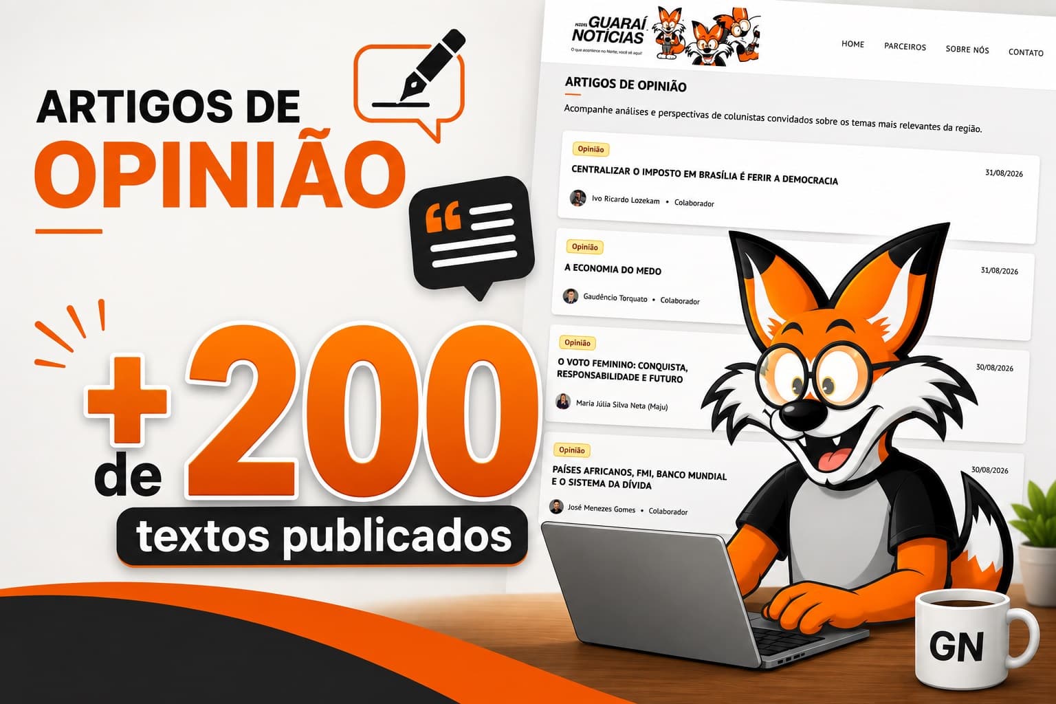 Foto da notícia: Guaraí Notícias ultrapassa marca de 200 artigos de opinião publicados em menos de um ano