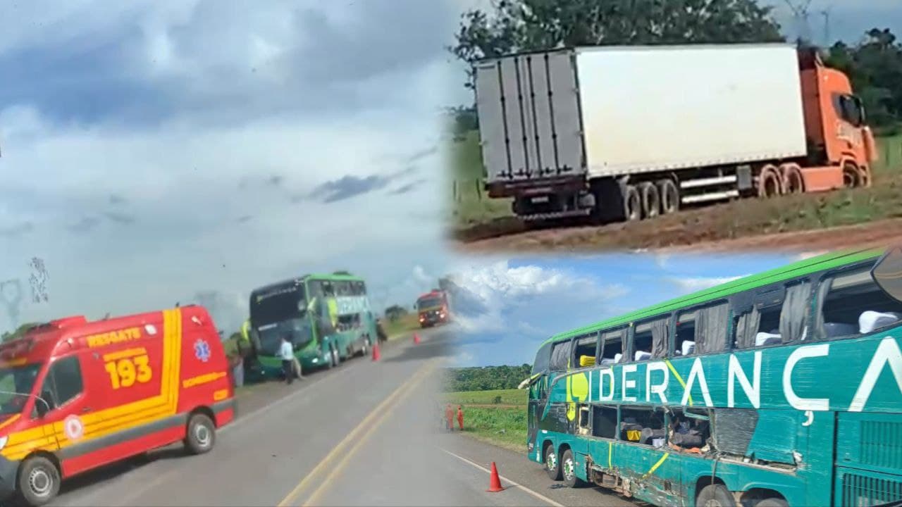 Foto da notícia: Pelo menos quatro ficam feridos após colisão de ônibus com caminhão entre Guaraí e Kennedy