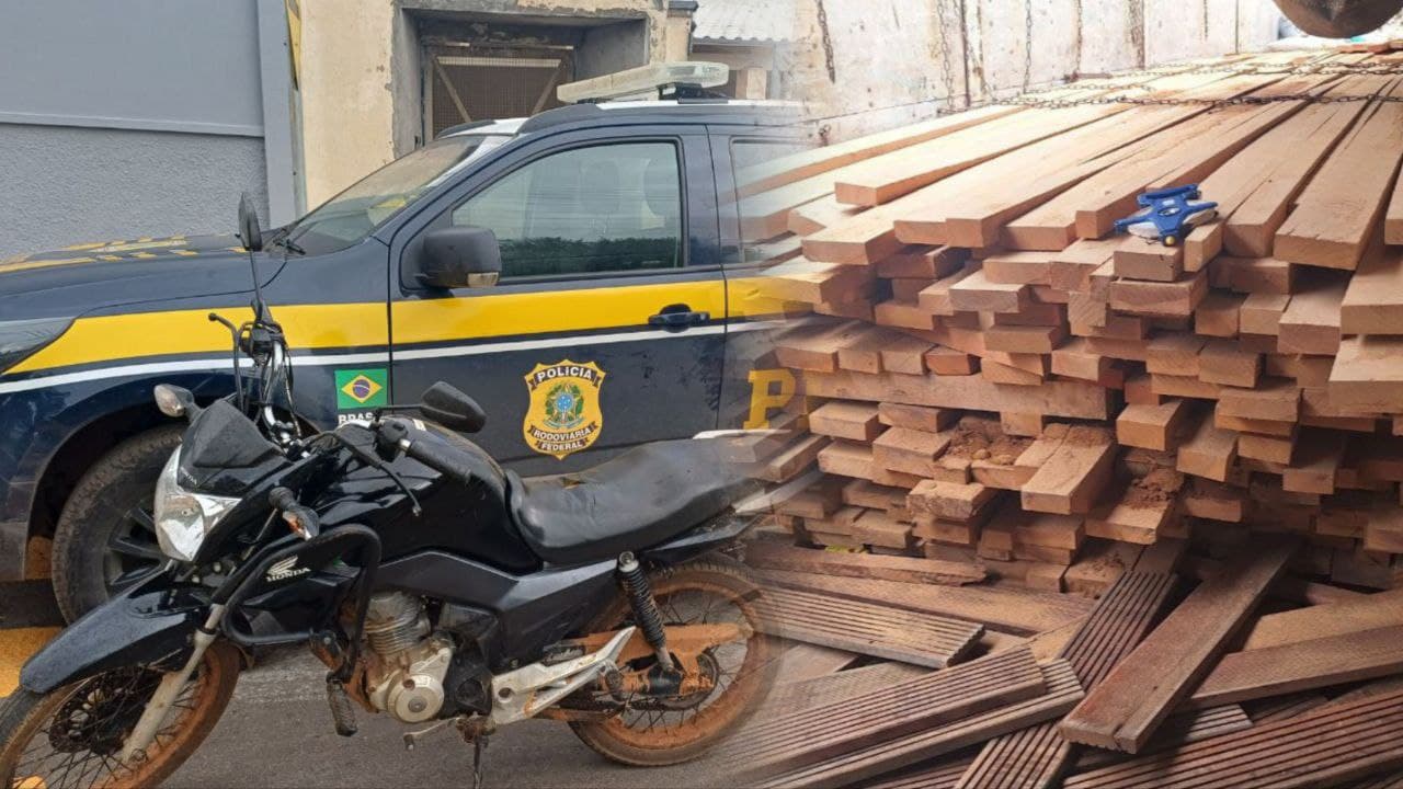 Imagem da notícia: PRF apreende carga de madeira ilegal e intercepta moto com registro de furto na BR-153 em Guaraí