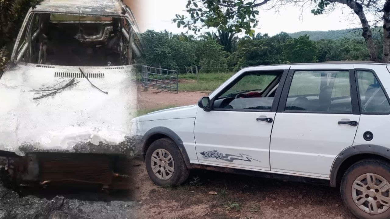 Foto da notícia: Uno de família que utilizava veículo para ir à igreja é depenado e incendiado na zona rural de Guaraí