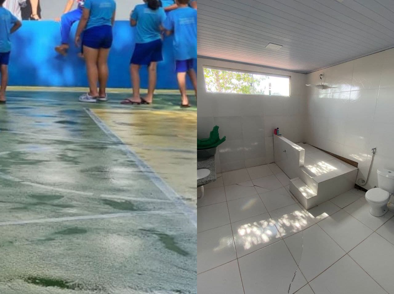 Imagem da notícia: Obra de escola em Guaraí é inaugurada com banheiros interditados e piso de quadra inadequado