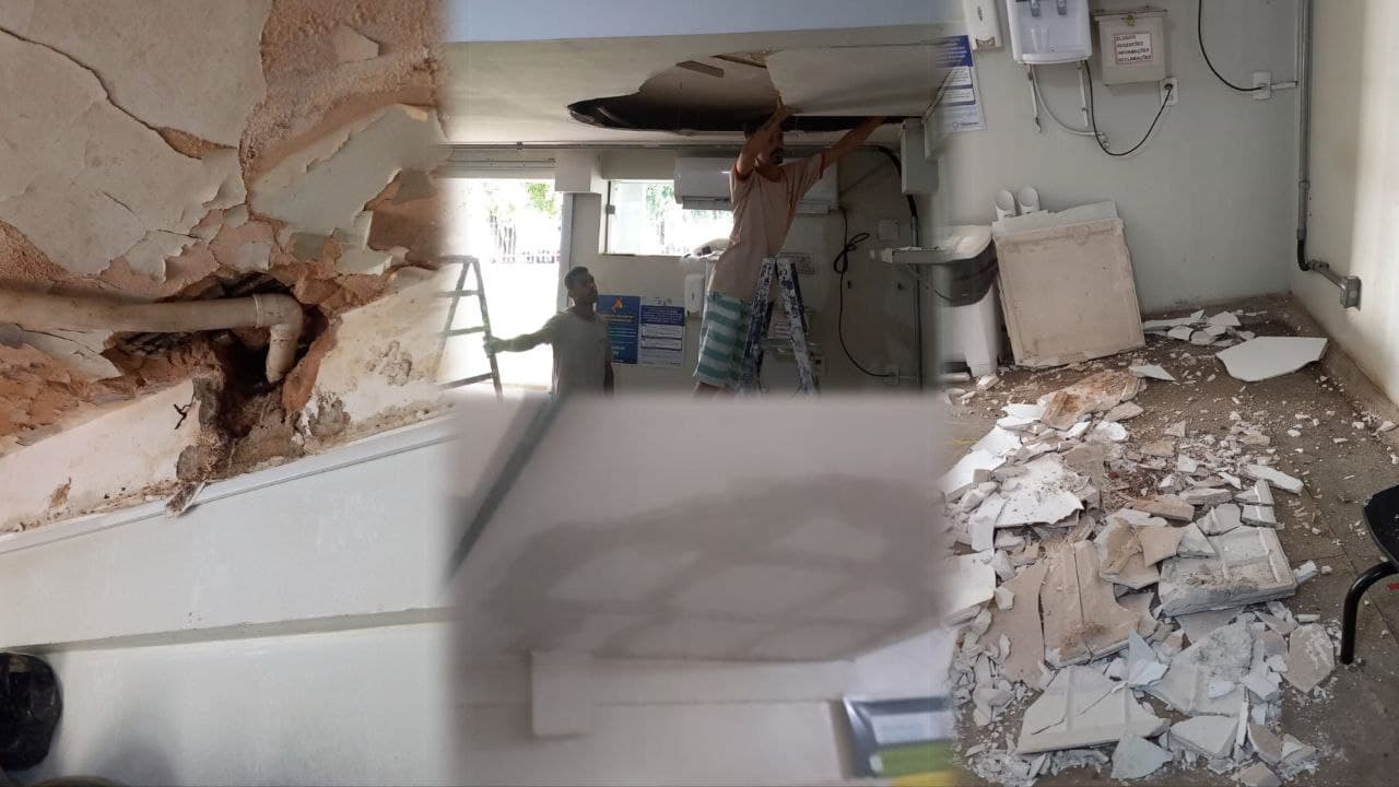 Foto da notícia: Forro desaba no único hospital de Guaraí; ninguém ficou ferido e reparos já foram concluídos